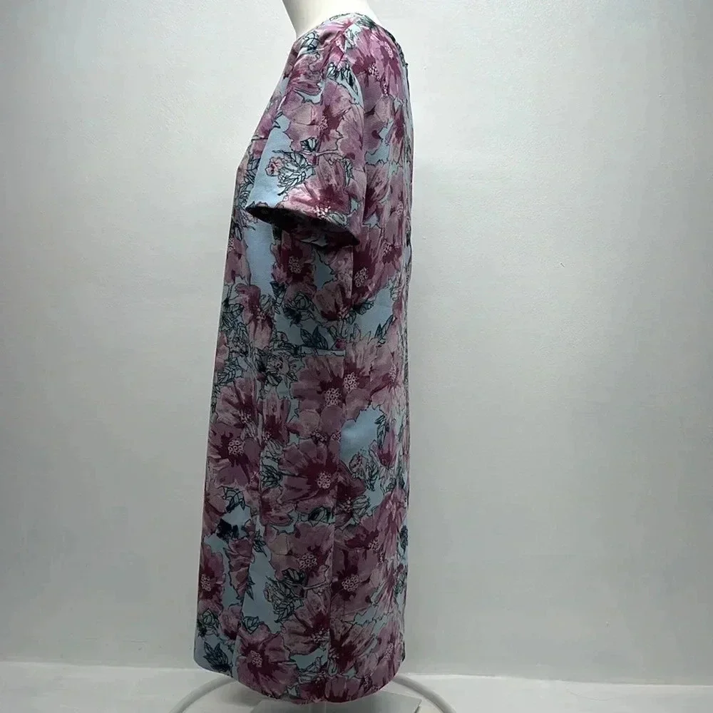 Babaton Patricio Dress Shift Mini Crepe Short Sleeve Floral Blue Purple Size 10 - Picture 5 of 10